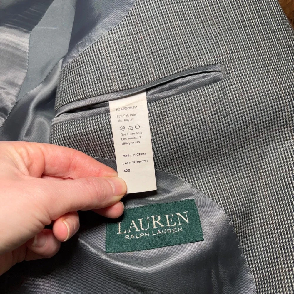 Lauren Ralph Lauren Mens 42S Blazer Gray Micro Check 2 Button Sport Coat Jacket